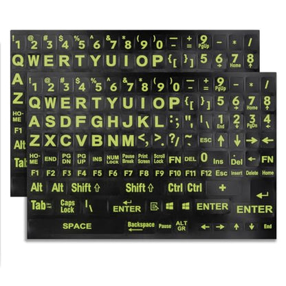 English Keyboard Stickers, Black Background with Yellow Lettering | Big Letter Full Set, Universal PC Computer Laptop Desktop, 2 Pack