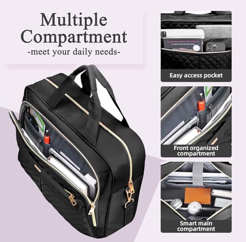 Laptop Bag for Women 17 Inch, Computer Bag, Laptop Messenger Bag, Large Briefcase for Work Office Business Travel - color: Black