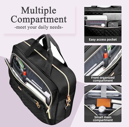 Laptop Bag for Women 17 Inch, Computer Bag, Laptop Messenger Bag, Large Briefcase for Work Office Business Travel - color: Black