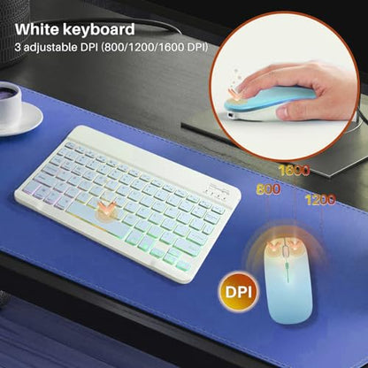 Bluetooth Keyboard and Mouse Combo for iPad - Rechargeable Wireless Keyboard & Mouse with 7-Color Backlit Compatible with iPad 9th/8th Gen, iPad Pro/Air/Mini, iPhone14/13/12 Pro,(10 inch Blue) - color: blue