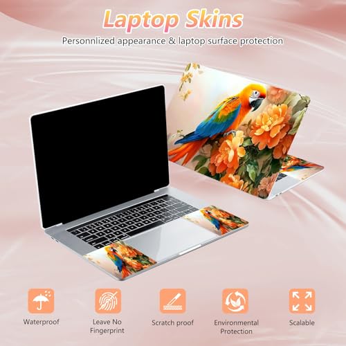 Laptop Skin Sticker Decal 12" 13" 13.3" 14" 15" 15.6",Waterproof Scratch Resistant Vinyl,Reusable Easy to Apply,for MacBook HP Dell Notebooks Netbooks Laptop,2 Wrist Pads,Cute Parrot Flower - color: Cute Parrot Flower