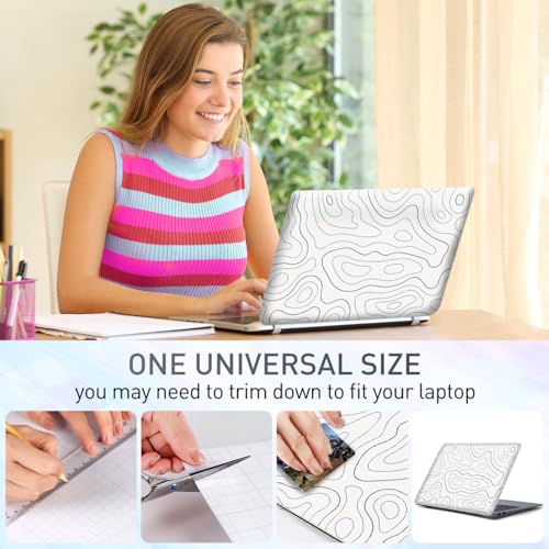 Universal Laptop Skin Sticker,Waterproof Reusable Vinyl Laptop Sticker Cover Art Protector Notebook PC,Cute Cartoon Notebook Stickers Decal,Fits 12 13 13.3 14 15 15.4 15.6 inch-White Line - color: Topographic White