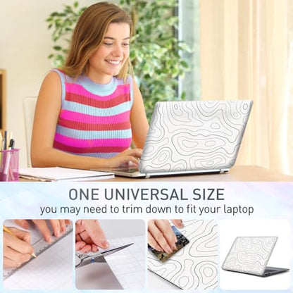 Universal Laptop Skin Sticker,Waterproof Reusable Vinyl Laptop Sticker Cover Art Protector Notebook PC,Cute Cartoon Notebook Stickers Decal,Fits 12 13 13.3 14 15 15.4 15.6 inch-White Line - color: Topographic White
