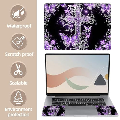 Universal Laptop Skin Sticker for 12/13/14/15.6 Inch Laptops, Reusable Vinyl Laptop Decal Cover, Waterproof Scratch Resistant Notebook Skin with 2 Wrist Pads,Purple Cross - color: Purple Cross