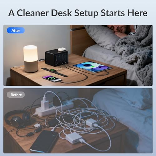 12-in-1 Desktop Modular Charging Station, 4 65W USB C Retractable Chargers with 33.5in Built-in Cables, ETL Surge Protector Charging Hub for Laptop, Phone, Tablet, Home Office Desk, Black - color: Black