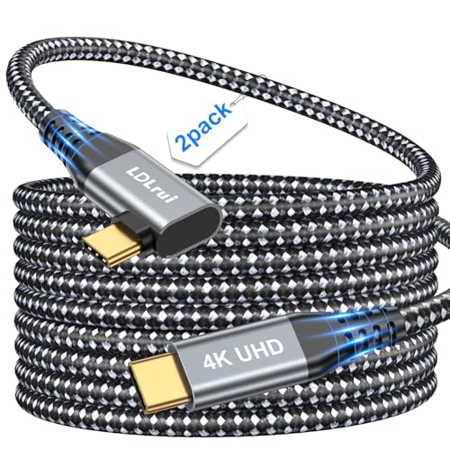 LDLrui 10FT Right Angle USB C Cable 2-Pack, 100W PD, 20Gbps Data, 4K Video | Large Workspaces, Commercial Displays, Long Distance Routing, Flexible Installation, Full-Featured USB-C - size: 10FT+10FT, style: Right Angle Type C