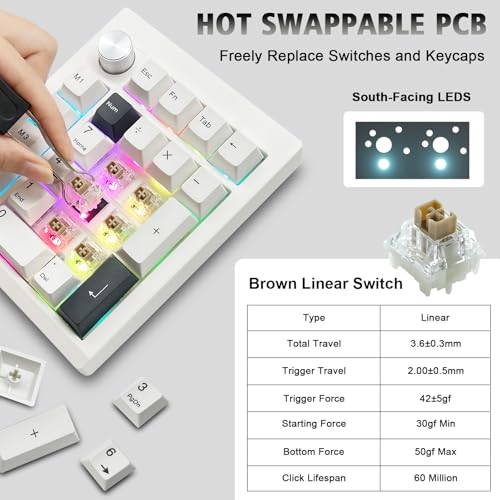 GMK26 Mechanical Numpad,VIA Programmable Hot Swappable Gasket Wired BT5.0/2.4G Wireless Number Pad with Knob PBT Keycaps 26 Keys Macro RGB Gaming Numeric Keypad for Laptop TKL Keyboard (Black) - color: Black