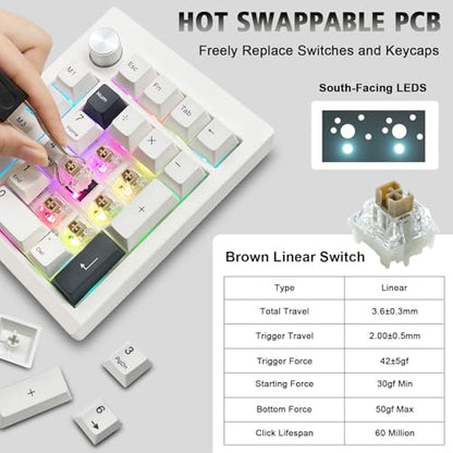 GMK26 Mechanical Numpad,VIA Programmable Hot Swappable Gasket Wired BT5.0/2.4G Wireless Number Pad with Knob PBT Keycaps 26 Keys Macro RGB Gaming Numeric Keypad for Laptop TKL Keyboard (Black) - color: Black