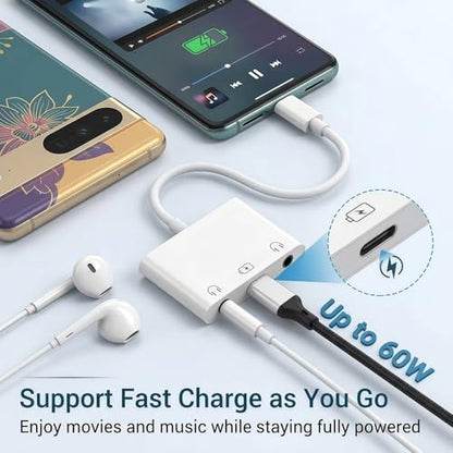 USB C to 3.5mm Headphone Adapter, USB C to Aux Headphone Splitter for 2 Headphones, USB C to 3.5mm Audio Adapter with PD Fast Charging Compatible with iPhone 17/16/15, iPad Pro, Galaxy S25/S24