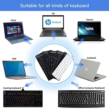 (2PCS Pack) English Keyboard Stickers, Universal Keyboard Replacement Letters English White Background with Black Lettering for Laptops Computer, Matte Keyboard Alphabet Stickers -White - color: English-White