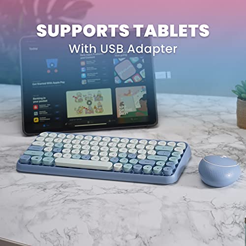 Perixx PERIDUO-713BL Wireless Mini Keyboard and Mouse Combo - Retro Round Key Caps - Pastel Blue - US English Layout (11909) - color: Blue