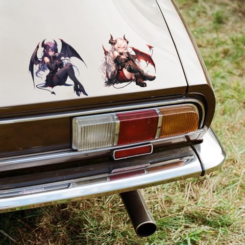 5.1" Devil Kawaii Girl with Wings Sitting Anime Car Decals Auto Body Laptop Windshield Trunk Lid Accessories Stickers (4Pcs) - color: 4pcs