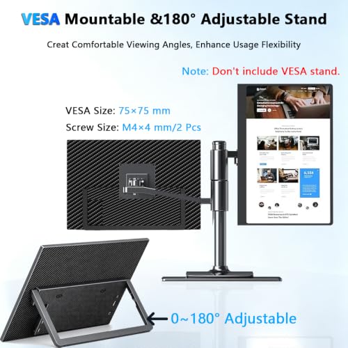15.6''Portable Touchscreen Monitor 1080P HDR Display, USB-C Vertical Monitor with Stand & Speakers, VESA Compatible External Monitor for Laptop Mac Windows Android (No Touch for iPhone/iPad/Consoles)