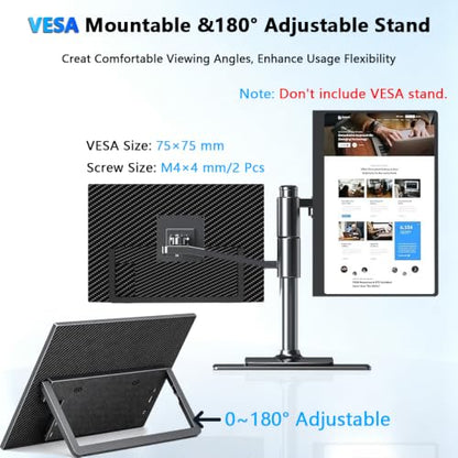 15.6''Portable Touchscreen Monitor 1080P HDR Display, USB-C Vertical Monitor with Stand & Speakers, VESA Compatible External Monitor for Laptop Mac Windows Android (No Touch for iPhone/iPad/Consoles)