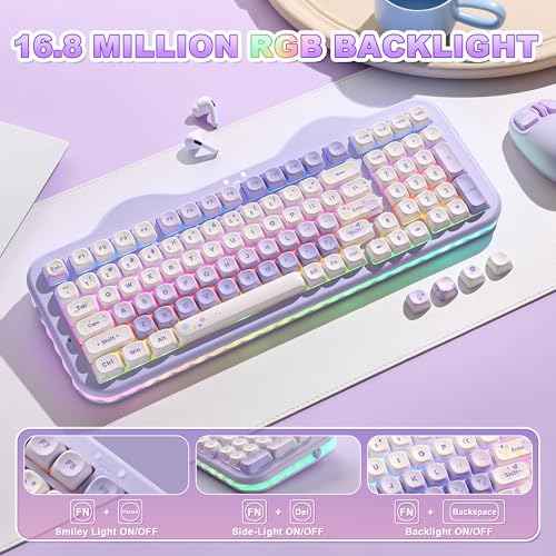 YUNZII C98 Wireless Mechanical Keyboard with Number Pad,99 Key BT5.0/2.4G/USB-C Hot Swap Gasket Mount with PBT MOA Keycaps,Custom RGB,Cute Cake Keyboard for Win/Mac (Purple, Milk V2 Linear Switch) - color: Purple, size: Milk V2 Linear Switch