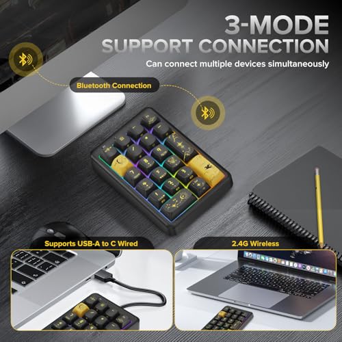 Wireless Number Pad Keyboard Mechanical Numpad Numeric Keypad for Laptop | Bluetooth Creamy 10 Key RGB Portable Cute Financial Accounting Rechargeable for Windows, PC, BT5.0/2.4G, Black S21 - color: Black