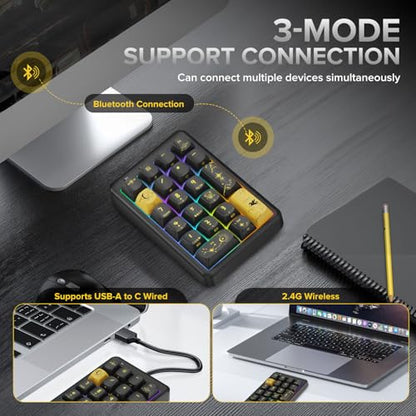 Wireless Number Pad Keyboard Mechanical Numpad Numeric Keypad for Laptop | Bluetooth Creamy 10 Key RGB Portable Cute Financial Accounting Rechargeable for Windows, PC, BT5.0/2.4G, Black S21 - color: Black