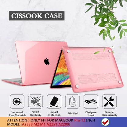 CISSOOK for MacBook Pro 13 Inch Case Pink M2 A2338 M1 A2251 A2289 | Hard Shell Case with Keyboard Cover Screen Protector for MacBook Pro 13 2025-2020 Released with Touch Bar -Clear Pink - color: Clear Pink
