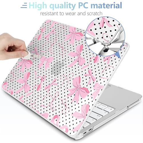 MEEgoodo Printed Case for New MacBook Neo 13 inch 2026 Release(Fit Model A3404), Laptop Hard Shell Cases with Keyboard Skin & Screen Protector & Webcam Covers, Black Polka Dots&Pink Bows - color: Black Polka Dots&Pink Bows