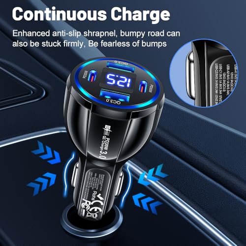 USB C Car Phone Charger Adapter with Voltmeter Compatible with iPhone 16 15 14 13 12 11, Android, Samsung, 100W 4 in 1 Multi-Port Fast Charging Cigarette Lighter USB Charger (Black) - color: Black