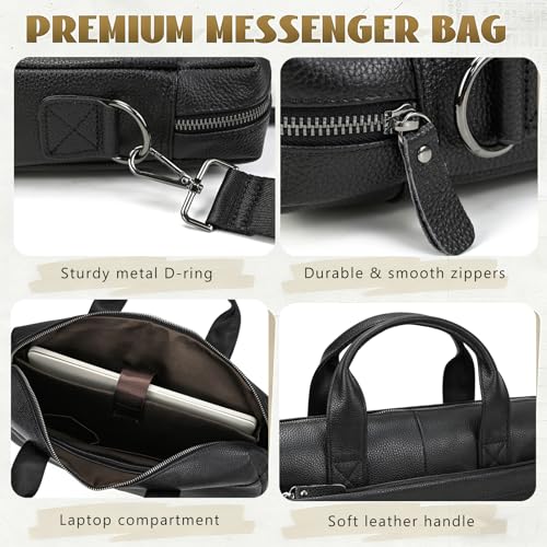 Leather Laptop Bag for Men Briefcase Fits 15.6 Inch Notebook Portable Shoulder Messenger Crossbody Bag for Travel Office - color: 18black Fit 15.6inch