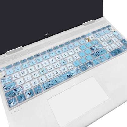Keyboard Cover for HP Envy x360 15m-bp/bq /2020 2019 HP Pavilion 15/ HP Pavilion x360 15.6” Series/HP Envy 17 17.3" Series/HP Laptop 15t 17t 17-ca0011nr 17-by0040n, Gray Blue Flowers - color: Gray Blue Flowers
