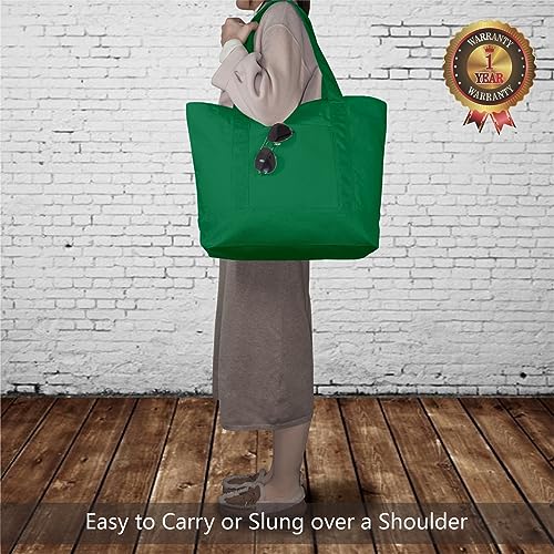 TOPDesign 1-Pack Canvas Tote Bag with an External Pocket, Reusable Grocery Shopping Bag, Top Zipper Closure, Daily Essentials (Green) - color: Green