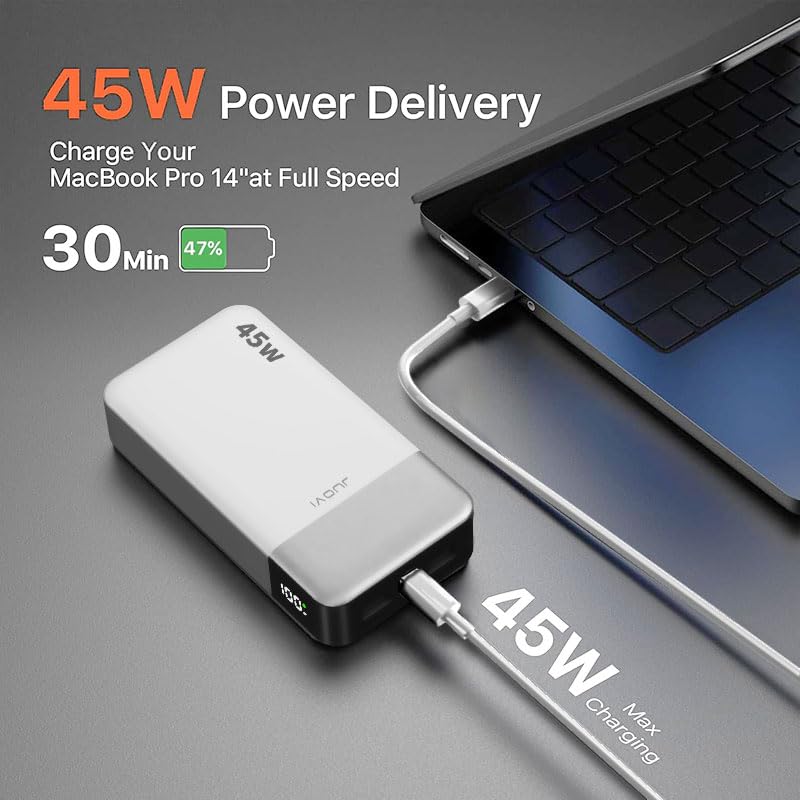 JUOVI Portable Charger 45W 20000mAh Fasting Charging Power Bank | USB C Portable Phone Charger, Battery Pack with PD 3.0 & QC 4.0 for Samsung S26/25/24 iPhone 17/16/15/14/13 Series - color: White
