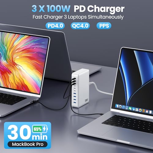 USB C Charger 730W USB C Charger Block,Upgraded GaN V 10-Port Fast Charging Station Hub,3X PD 100W Laptop Charging Adapter Compatible with MacBook Pro/Air,DELL,Steam Deck,iPhone 16/15/14,Galaxy S23 - color: A-White, size: 730W