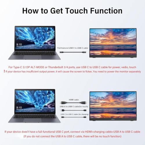 14" Portable Touchscreen Travel Monitor 1920 * 1200P IPS/HDR Laptop Screen Extender for Gaming and Computer Display, Compatible with Laptop PC Phone PS4/PS5 Switch - size: 14"
