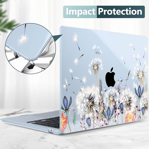 DONGKE for MacBook Air 13 Inch Case M5 2026 M4 2025 M3 M2 2024-2022 A3449 A3240 A3113 A2681, Plastic Hard Shell & Keyboard Cover & Screen Film for MacBook Air 13.6 Inch Case - Dandelion - color: Dandelion