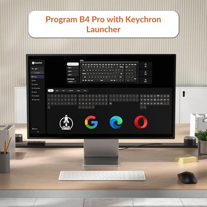 Keychron B4 Pro Ultra-Slim 96% Wireless Keyboard, Bluetooth/2.4 GHz/Wired Connection Keyboard with Numpad, Launcher, Up to 300 Hours Battery Compatible with Mac Windows Linux - Ivory White - color: Ivory White