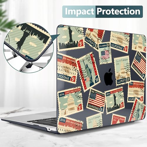 DONGKE for MacBook Air 13 Inch Case 2021-2018, Compatible with A2337 M1 A2179 A1932 Support Retina Display & Touch ID, Hard Shell Plastic Cover with Keyboard Skin - Classic Stamps - color: Classic Stamps