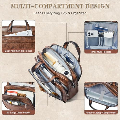 Leather Messenger Bag for Men&Women 17 Inch Leather Laptop Bag,Water-Resistant Large Shoulder Satchel Office,Work - color: Brown