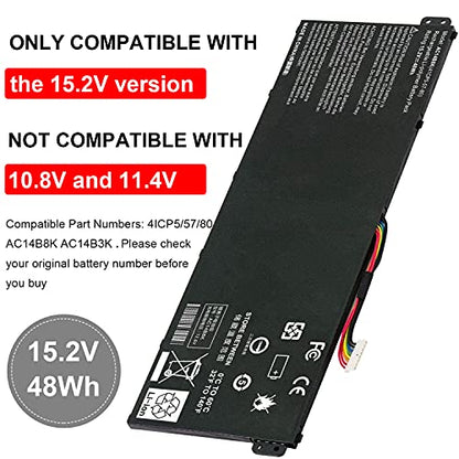AC14B8K Laptop Battery for Acer Aspire R3-131T R5-471T R5-571T R5-571TG E3-111 E3-112 ES1-511 ES1-512 ES1-531 ES1-520 ES1-111M R7-371T R7-372T V3-111 fits KT.0040G.004, KT0030G.004, 3ICP5/57/80 - size: 11.13*2.15*0.77inch AC14B8K