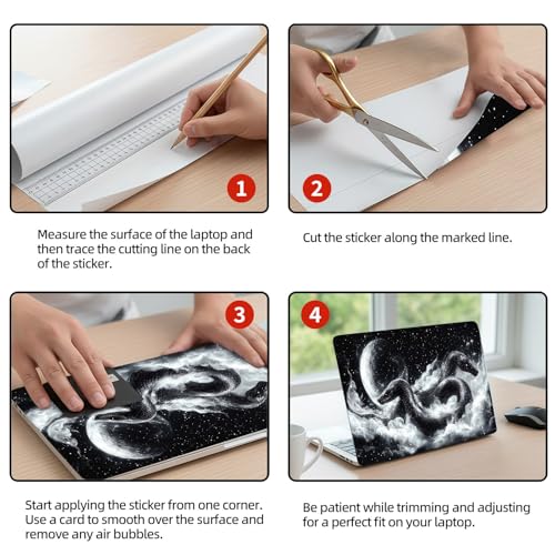Universal Laptop Skin Sticker Decal, 12"-15.6" Aesthetic Vinyl Wrap, Black Snake Moon Galaxy Waterproof Notebook Cover Art Protector for MacBook HP Dell Lenovo, Fits 13" 14" 15" 15.6" - color: Black Snake Moon Galaxy