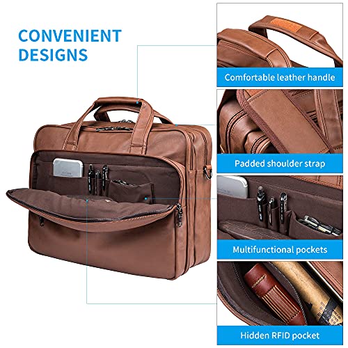 seyfocnia Leather Laptop Bag, Men's 15.6 Inche 17.3 Inche Messenger Briefcase Business Satchel Computer Handbag Shoulder Bag - color: [H]brown, size: 15.6 inch