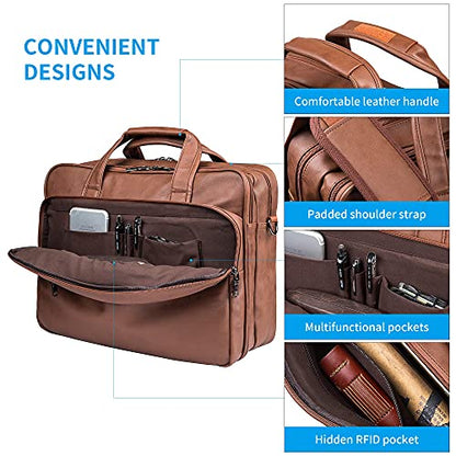 seyfocnia Leather Laptop Bag, Men's 15.6 Inche 17.3 Inche Messenger Briefcase Business Satchel Computer Handbag Shoulder Bag - color: [H]brown, size: 15.6 inch