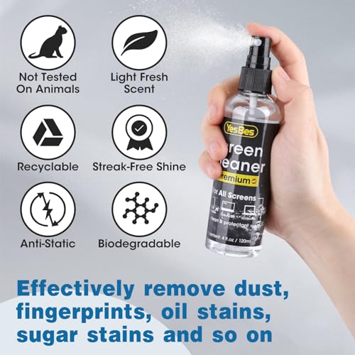 Screen Cleaner Spray 16oz (4oz x 4 Pack) - TV & Computer Screen Cleaner with 2 Microfiber Cloths for Multiple Devices