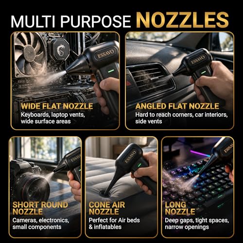 Compressed Air Duster 130,000RPM Cordless Portable Electric Air Duster with Brushless Motor & LED Light, 4 Speeds, USB-C Rechargeable for Keyboard, Computer, Car & Home Cleaning