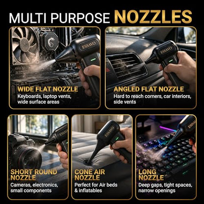 Compressed Air Duster 130,000RPM Cordless Portable Electric Air Duster with Brushless Motor & LED Light, 4 Speeds, USB-C Rechargeable for Keyboard, Computer, Car & Home Cleaning