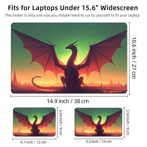 Aesthetic Laptop Skin Cover,12-15.6 Inch Universal Vinyl Sticker Decal,Waterproof Scratch-Resistant Notebook Wrap,Removable Residue-Free Protector,Dragon Silhouette Sunset - color: Dragon Silhouette Sunset