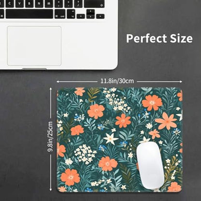 Green Flower Gaming Computer Keyboard Cute Mouse Pad with Anti-fray Stitching, Premium-Textured Alfombrilla para Mouse with Non-Slip Rubber Base, 10 x 12 inch - color: Green Flower