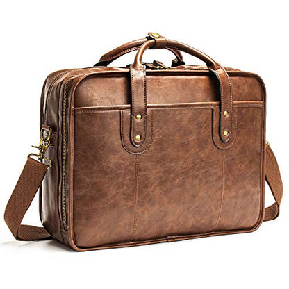 Leather Briefcases for Men 15.6 Inch Business Computer Bag Laptop Bag for Men Water Resistance Travel Messenger Bag | Leather - color: Brown
