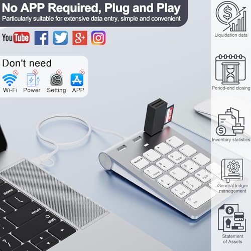 Wired Numeric Keypad with USB A/USB C, Multifunction Keys Number Pad with 3 Additional USB 2.0 Ports, 18 Keys, 15° Ergonomic Programmable Numeric Pad for Laptops, Notebooks, and Desktops
