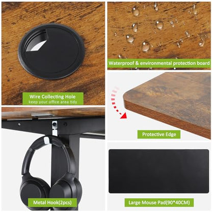 farexon Electric Standing Desk Adjustable Height, 63x24 Inches Computer Gaming Desk with Rolling Wheels, Mouse Pad,Multifunctional Stand up Desk for Home/Office(Brown) - color: Brown, size: 63 x 24''