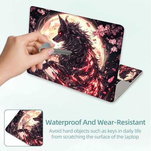 Universal Laptop Skin Decal, 3-Piece Vinyl Protector for 12 13 14 15.6" Notebook, Waterproof Anti-Scratch, Easy Trim & Bubble-Free Finish, Black Wolf with Glowing Red - color: Black Wolf with Glowing Red