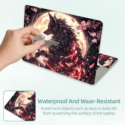 Universal Laptop Skin Decal, 3-Piece Vinyl Protector for 12 13 14 15.6" Notebook, Waterproof Anti-Scratch, Easy Trim & Bubble-Free Finish, Black Wolf with Glowing Red - color: Black Wolf with Glowing Red