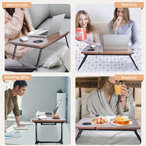 Adjustable Lap Desk for Bed - Portable Laptop Tray Table with Foldable Legs, Phone Slot & Cup Holder - Lightweight & Sturdy Breakfast, Work, Study Table for Sofa, Couch, Floor