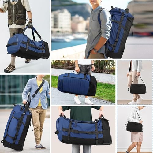 Rolling Duffle Bag with Wheels,86L 30”Carry on Luggage with Wheels,Folding Travel Bag,Duffle Backpack with Separate Shoe Compartment (Dark Blue) - color: Dark Blue